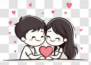 Cute Love - Cute Couple In Love Holding A Heart Transparent PNG