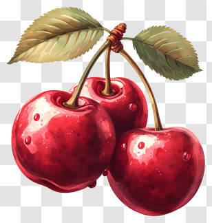 Red Cherry - Red Cherries With Leaves Illustration Transparent PNG
