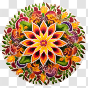 Onam Floral Rangoli - Vivid Floral Mandala With Intricate Patterns Transparent PNG