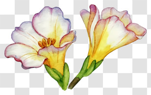 Cartoon - Hand-Painted Watercolor Freesia Flowers Transparent PNG