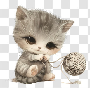 Cat Playing Yarn Ball - Cute Kitten Playing With Yarn Transparent PNG