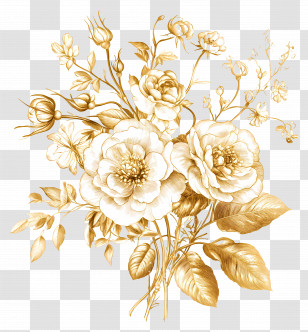 Gold Floral Border - Elegant Golden Flower Bouquet Transparent PNG