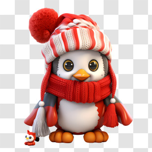 Christmas Penguin - Cute Penguin In Red Winter Hat And Scarf Transparent PNG