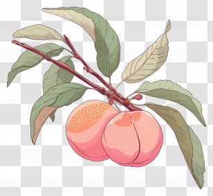 Peach Branch - Ripe Peach On Branch With Leaves Transparent PNG