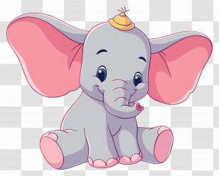 Dumbo - Adorable Cartoon Baby Elephant With Pink Ears Transparent PNG