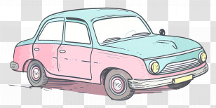 Cartoon Car - Retro Style Pink And Blue Vintage Car Illustration Transparent PNG