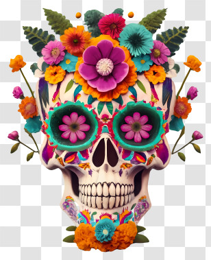Colorful Skull - Colorful Day Of The Dead Sugar Skull Decoration Transparent PNG