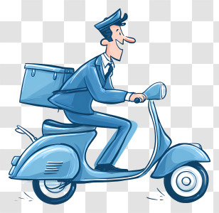 Delivery Man Rides Scooter - Blue Scooter With Delivery Rider Transparent PNG