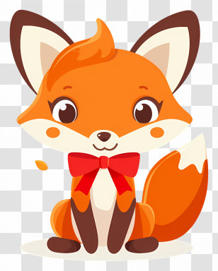 Cute Fox - Adorable Red Fox Cartoon With Bow Tie Transparent PNG