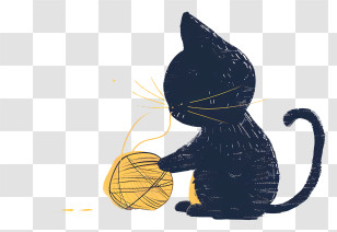 Cat Playing Yarn Ball - Silhouette Cat With Yarn Transparent PNG