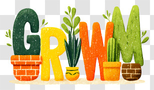 Word Grwm - Colorful Grow Text With Plants Transparent PNG