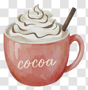 Watercolor Painting - Pink Mug Of Hot Cocoa With Whipped Cream Transparent PNG