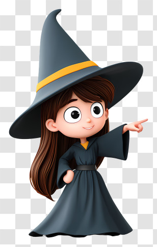 Cute Halloween Character Pointing - Cute Little Witch Girl Pointing Transparent PNG
