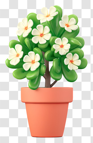 Potted Jade Flower - Potted Plant With White Flowers Transparent PNG