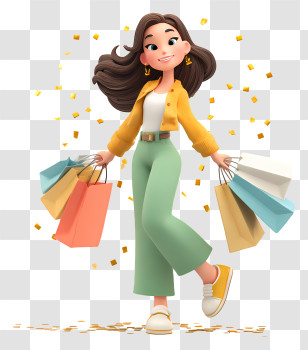 Woman Holding Multiple Shopping Bags - Joyful Woman Shopping Transparent PNG