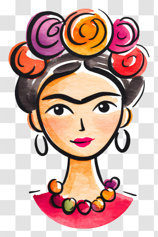 Frida Kahlo - Watercolor Flower-crown Portrait Transparent PNG