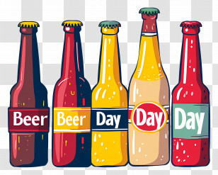 International Beer Day - Colorful Beer Bottles For Celebration Transparent PNG