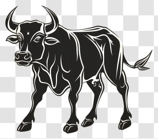 Bull Silhouette - Black Illustration Of An Ox With Detailed Lines Transparent PNG