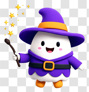 Cute Ghost - Cute Ghost Wizard In Purple Hat Transparent PNG