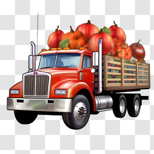 Harvest Truck Carrying Pumpkins - Red Truck Transporting Pumpkins Transparent PNG
