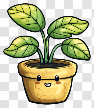 Plants - Smiling Cartoon Potted Plant With Leaves Transparent PNG