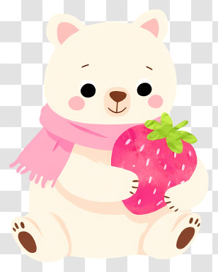 Cartoon Bear Hugging Strawberry - White Bear With A Strawberry Transparent PNG
