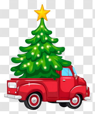 Truck Hauling Christmas Tree - Red Truck Carrying Christmas Tree Transparent PNG