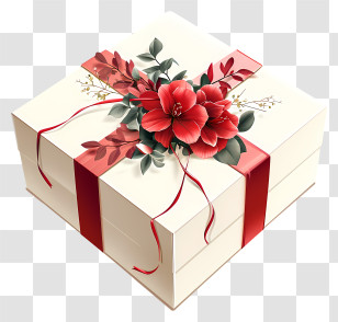Valentine - Gift Box With Red Ribbon And Flower Transparent PNG