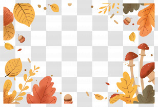 Autumn Background - Decorative Autumn Frame With Mushrooms And Leaves Transparent PNG