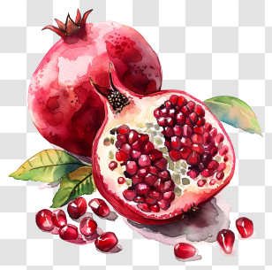Pomegranates - Watercolor Illustration Of Cut Pomegranates Transparent PNG
