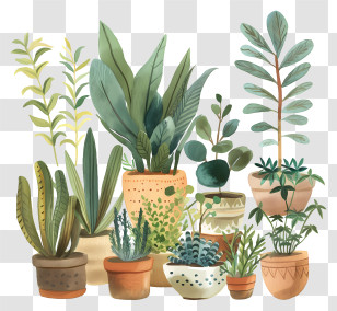 Plant Nursery - Beautiful Indoor Potted Plants Illustration Transparent PNG