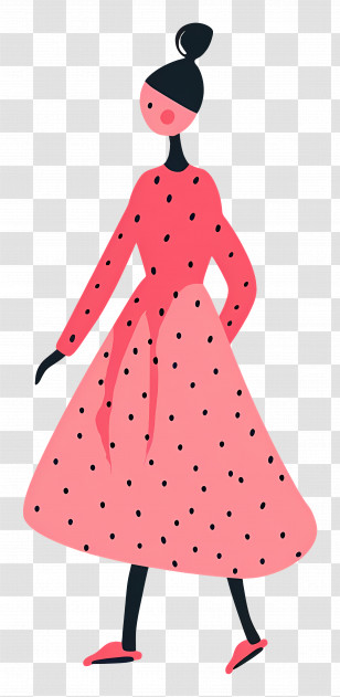 Woman In Pink - Woman In Red Polka Dot Dress Transparent PNG