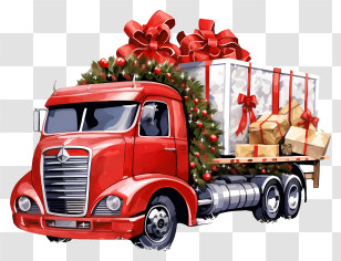 Santa Claus - Christmas Truck Stacked With Gifts And Decorations Transparent PNG