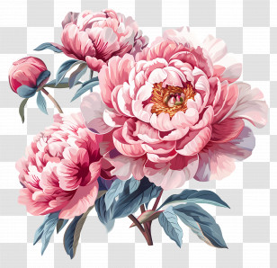 Peonies Pink - Elegant Pink Peonies Botanical Illustration Transparent PNG