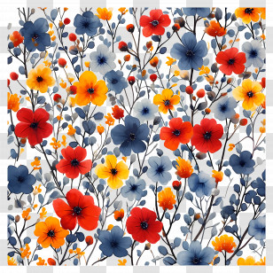 Lush Pink - Vibrant Floral Pattern In Yellow, Red, And Blue Transparent PNG