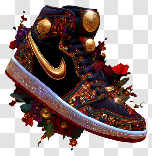 Futuristic Art - Ornate Gold-Accent Sneaker Transparent PNG