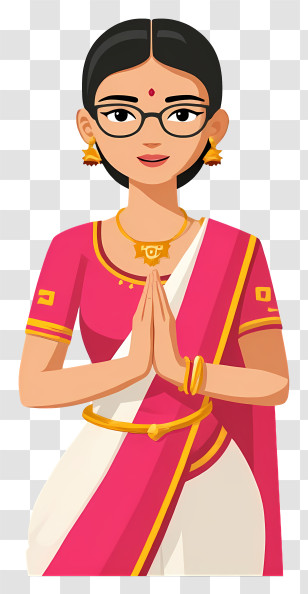 Indian Woman Welcome Namaste Hands - Woman In Pink Sari Saying Namaste Transparent PNG