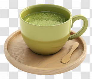Matcha Tea - Matcha Green Tea In Modern Cup And Wooden Tray Transparent PNG