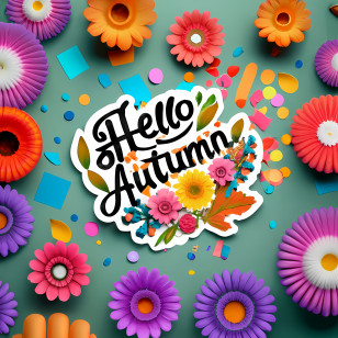Hello Autumn - Hello Autumn Greeting With Flowers Transparent PNG