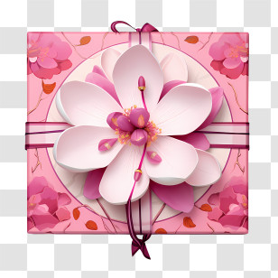 Pink Gift Box - Floral Gift Box With Pink Ribbon Illustration Transparent PNG