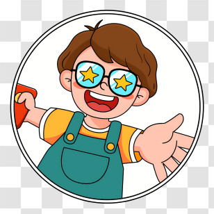 Cartoon Child - Smiling Boy With Star Glasses Transparent PNG