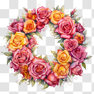 Rose Wreath - Hand-Painted Colorful Rose Wreath Decoration Transparent PNG