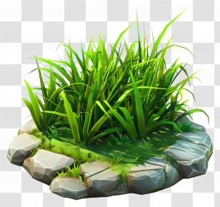 Grass Plant - Green Grass Bush With Stone Border Transparent PNG