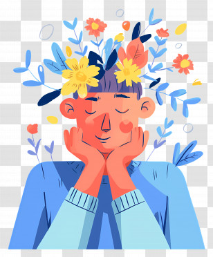 Man Mental Health - Mindful Person With Flowers Transparent PNG