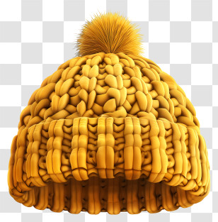 Knit Cap - Yellow Knitted Hat With Pom-pom Transparent PNG
