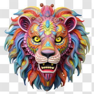 Lion Head - Colorful Lion Sculpture Design Transparent PNG