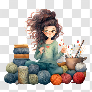 I Love Yarn Day - Girl With Yarn And Knitting Needles Transparent PNG