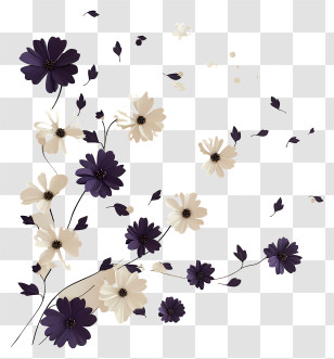Flying Flowers - Purple And White Abstract Flowers Illustration Transparent PNG