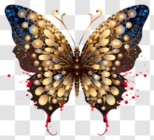 Golden Butterfly - Ornamental Butterfly With Jewel Details Transparent PNG