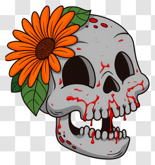 Halloween Skull Flowers - Skull With Flower Decoration Transparent PNG